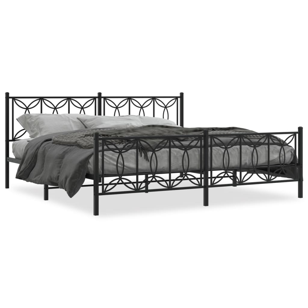 Metal Bed Frame without Mattress with Footboard Black 193x203cm