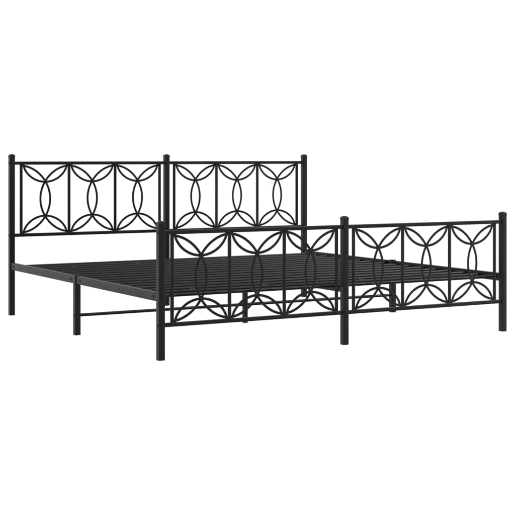 Metal Bed Frame without Mattress with Footboard Black 193x203cm