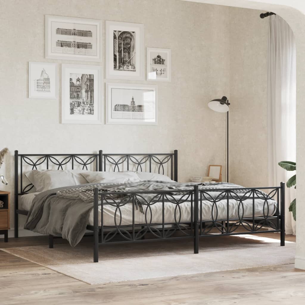 Metal Bed Frame without Mattress with Footboard Black 193x203cm