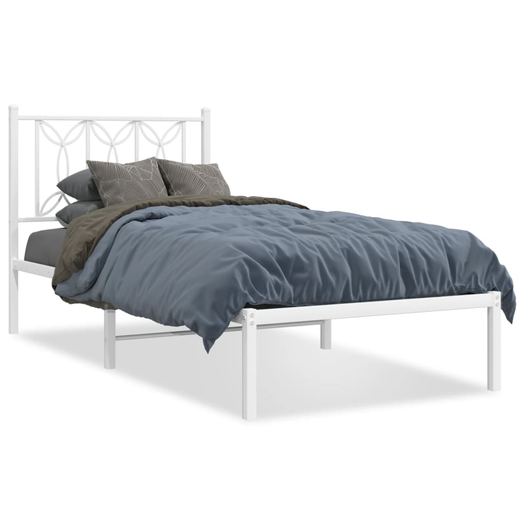 Metal Bed Frame without Mattress with Headboard White 80x200cm