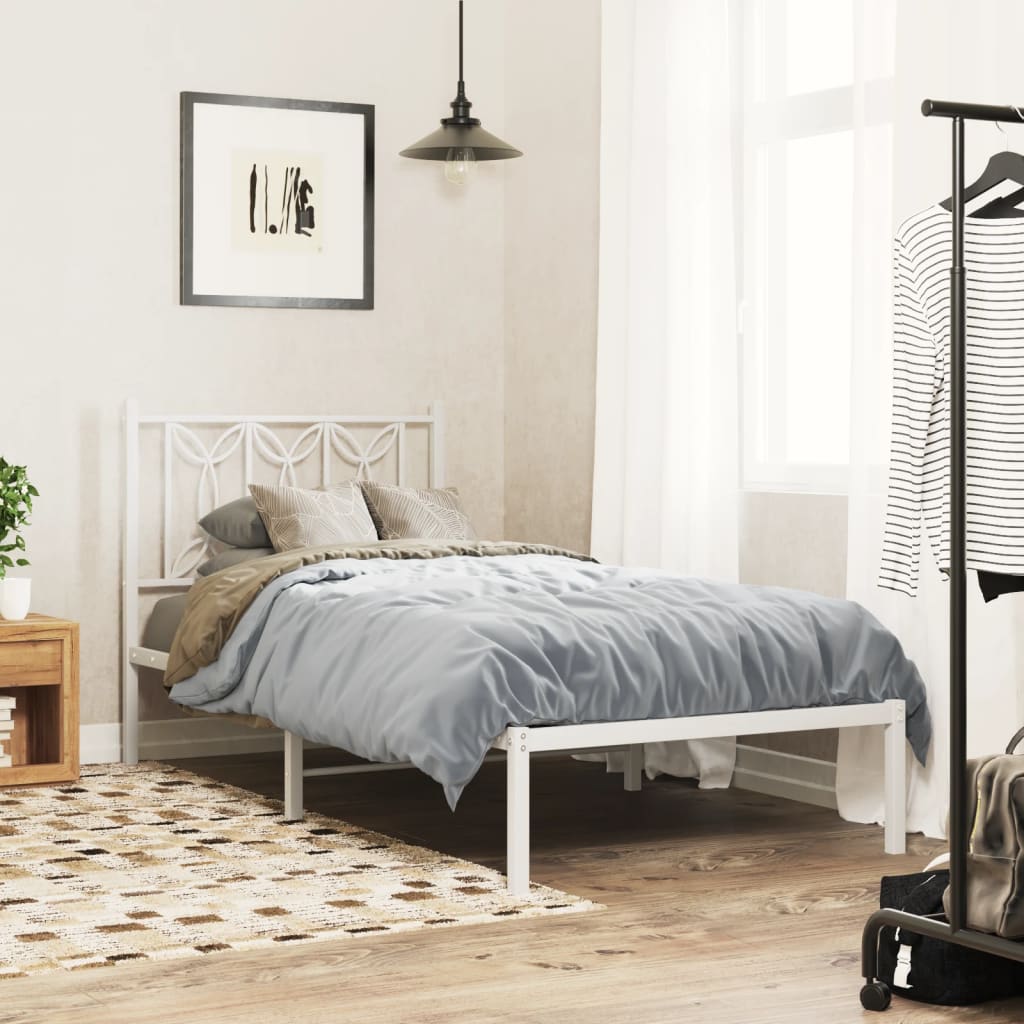 Metal Bed Frame without Mattress with Headboard White 80x200cm