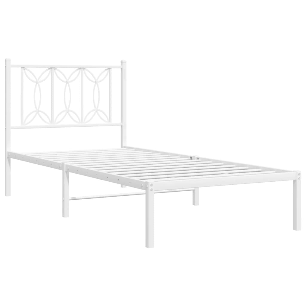 Metal Bed Frame without Mattress with Headboard White 90x190cm