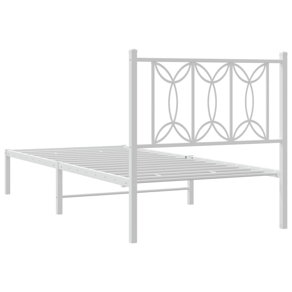 Metal Bed Frame without Mattress with Headboard White 90x190cm