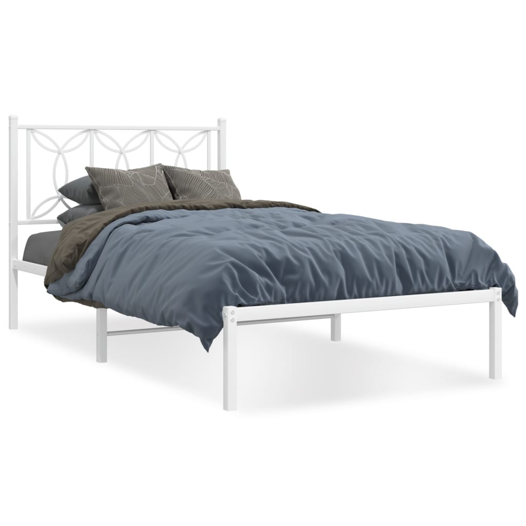 Metal Bed Frame without Mattress with Headboard White 100x190cm