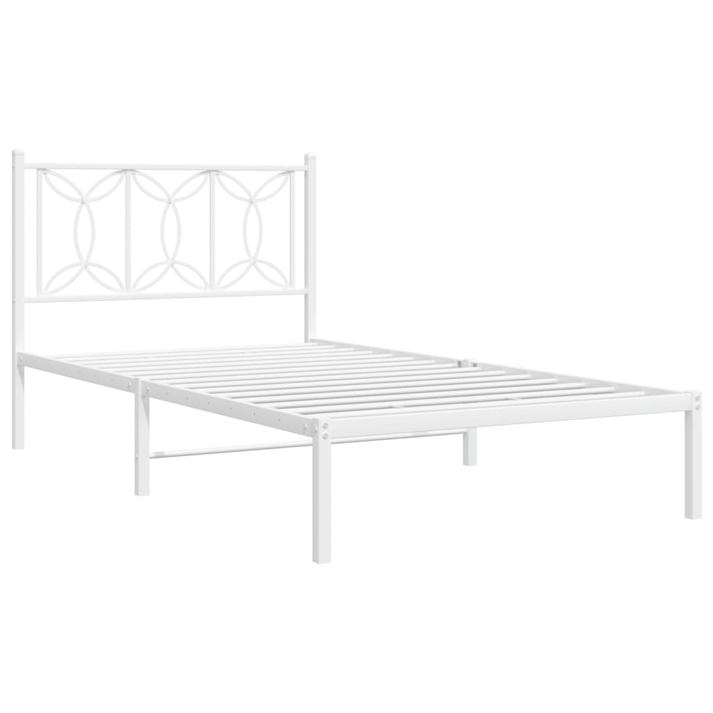 Metal Bed Frame without Mattress with Headboard White 100x190cm