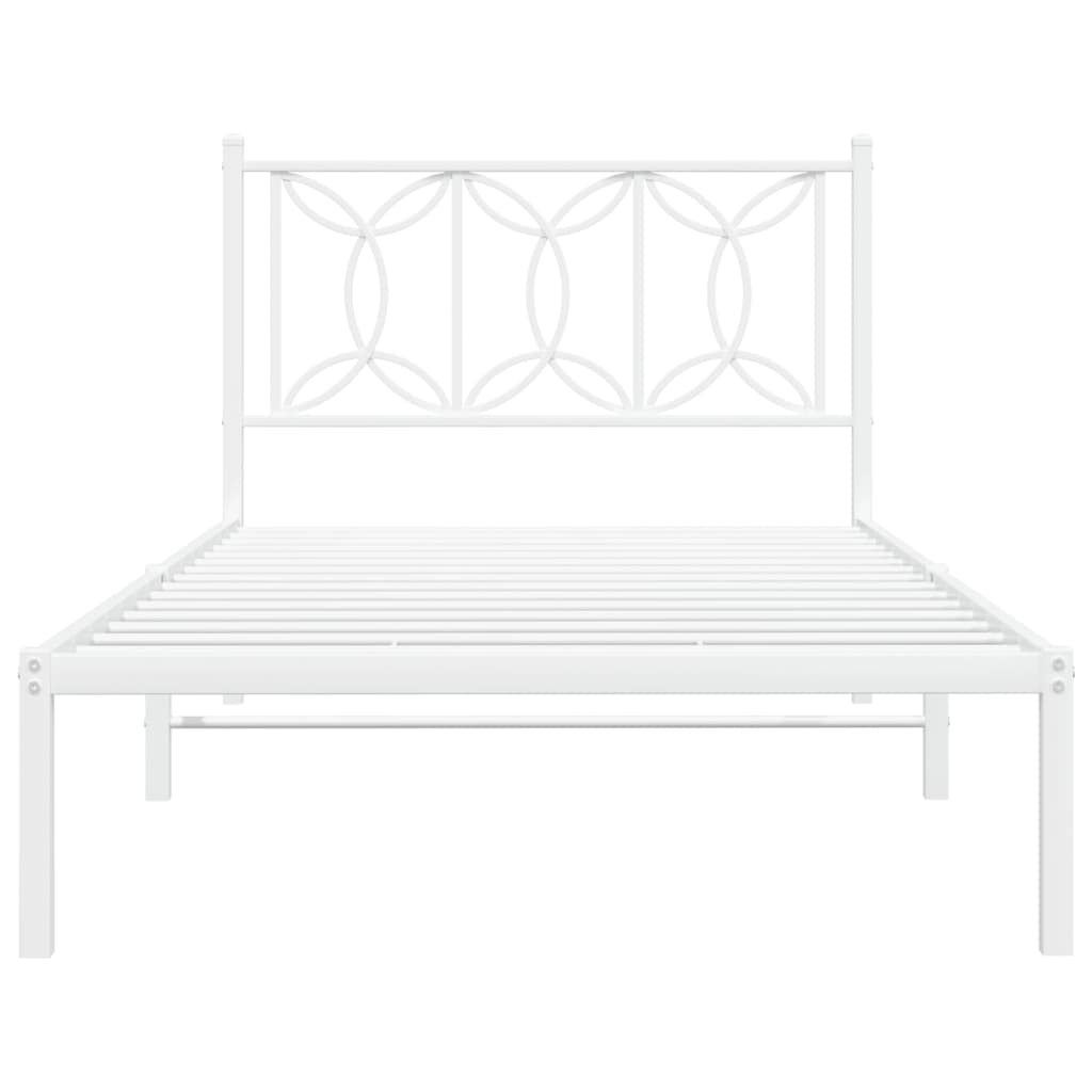 Metal Bed Frame without Mattress with Headboard White 100x190cm