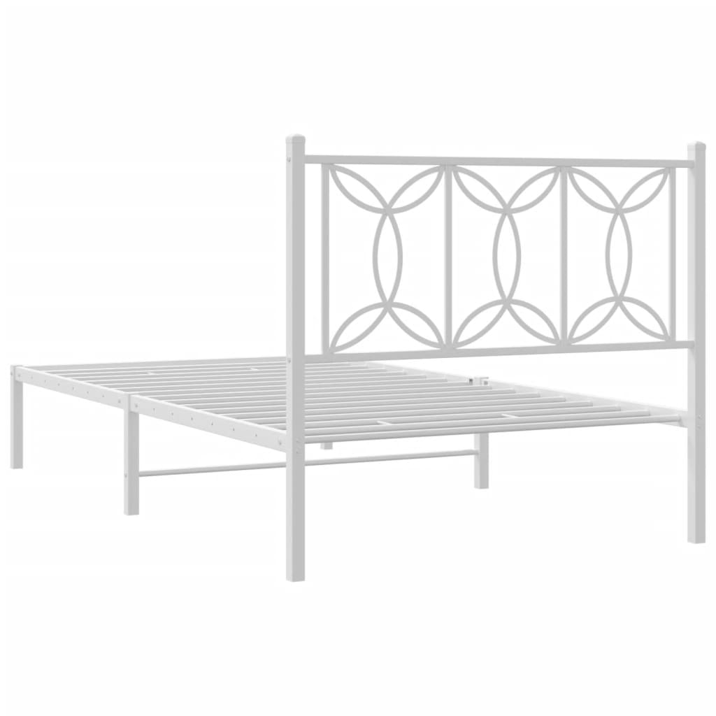 Metal Bed Frame without Mattress with Headboard White 100x190cm