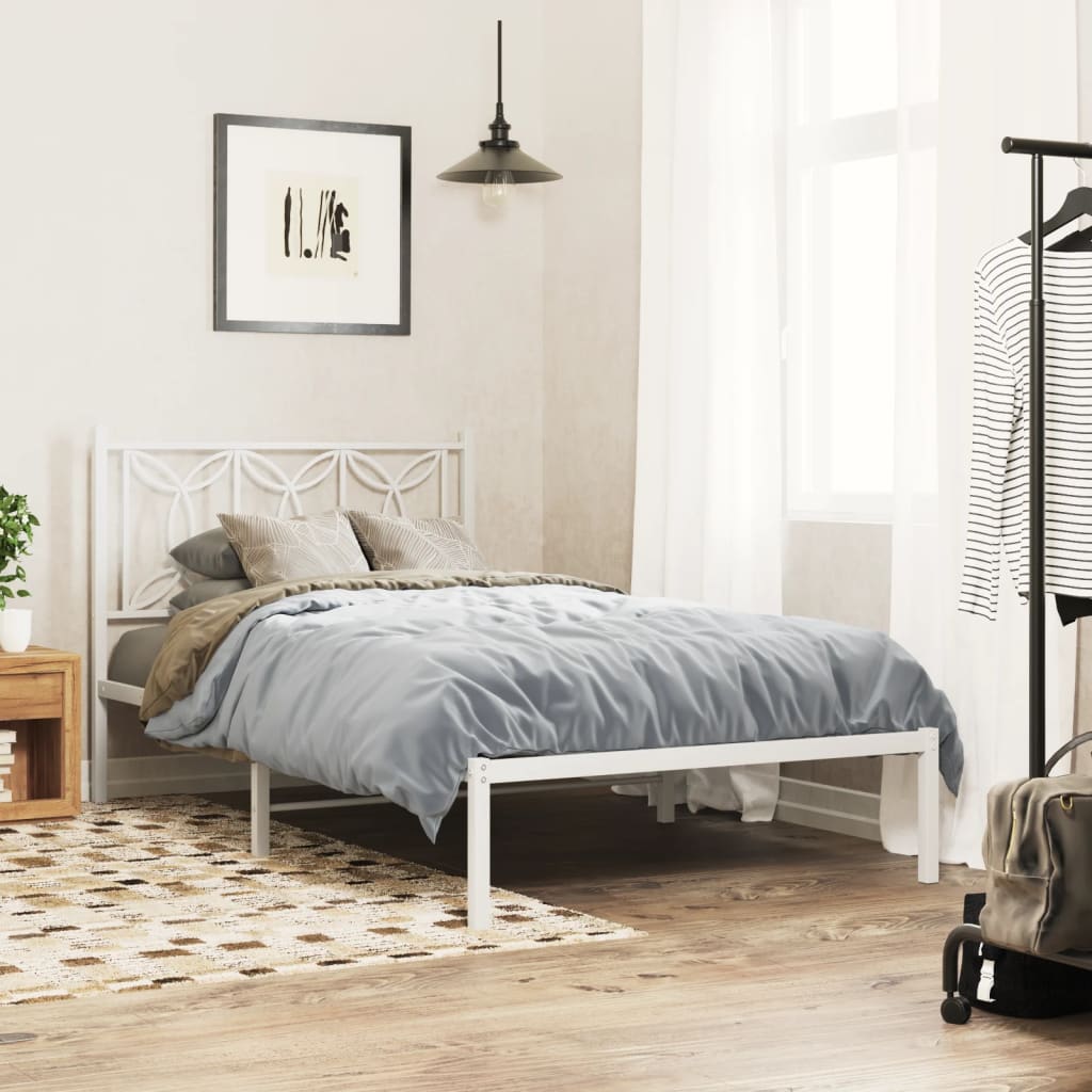 Metal Bed Frame without Mattress with Headboard White 100x190cm