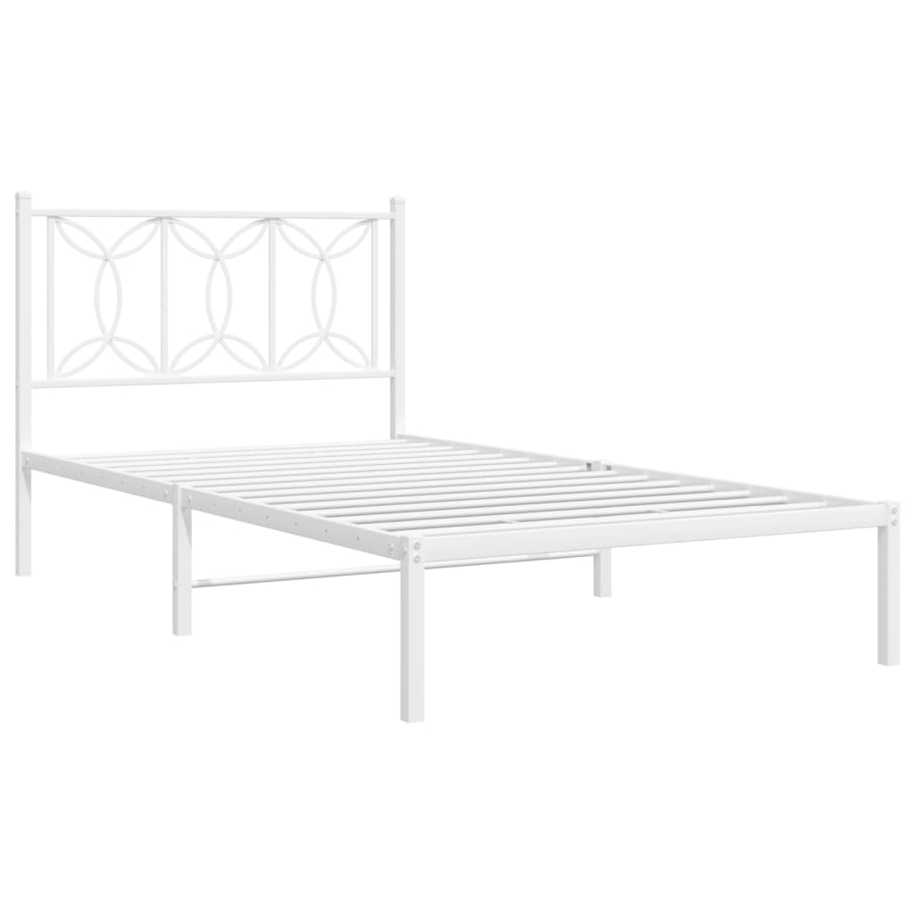 Metal Bed Frame without Mattress with Headboard White 107x203cm