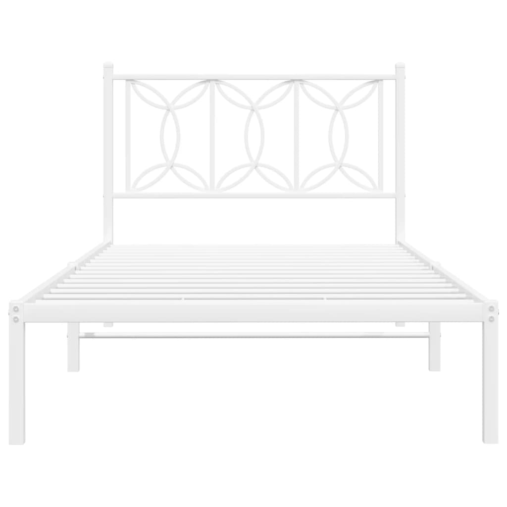 Metal Bed Frame without Mattress with Headboard White 107x203cm