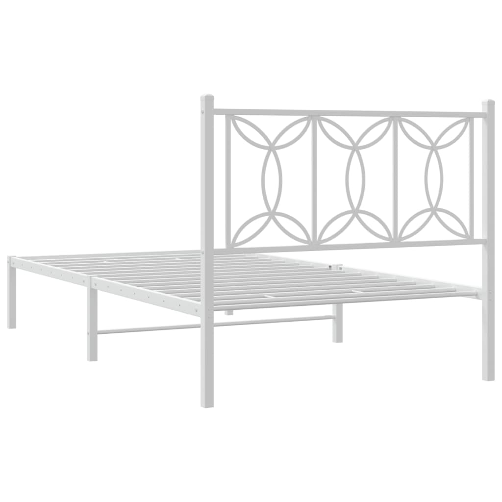 Metal Bed Frame without Mattress with Headboard White 107x203cm