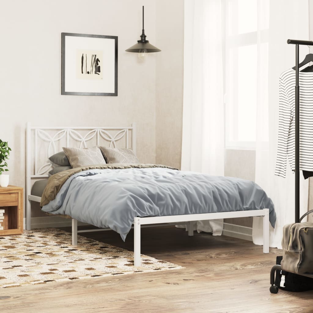Metal Bed Frame without Mattress with Headboard White 107x203cm