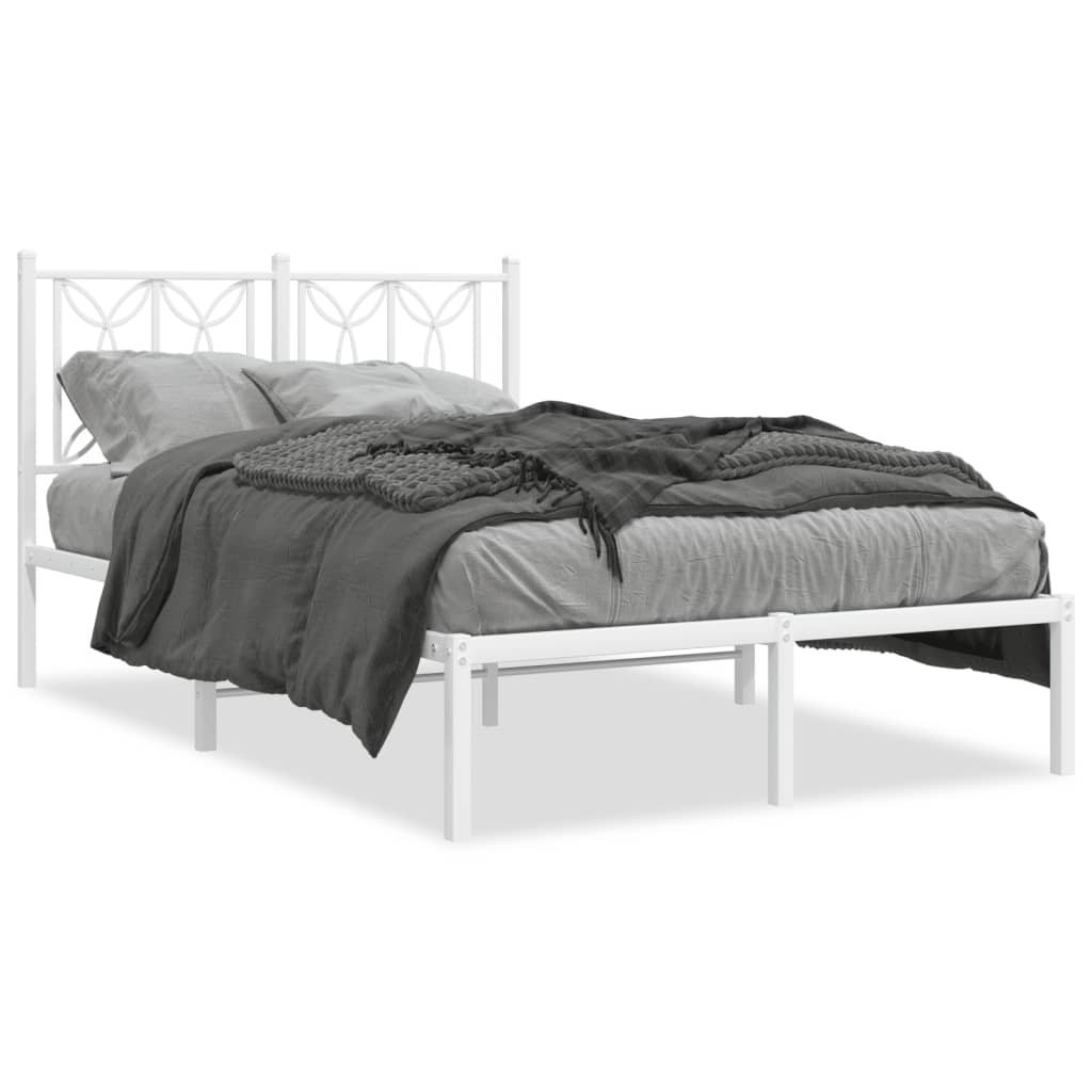 Metal Bed Frame without Mattress with Headboard White 120x190cm