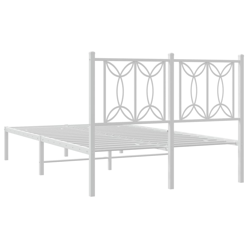 Metal Bed Frame without Mattress with Headboard White 120x190cm