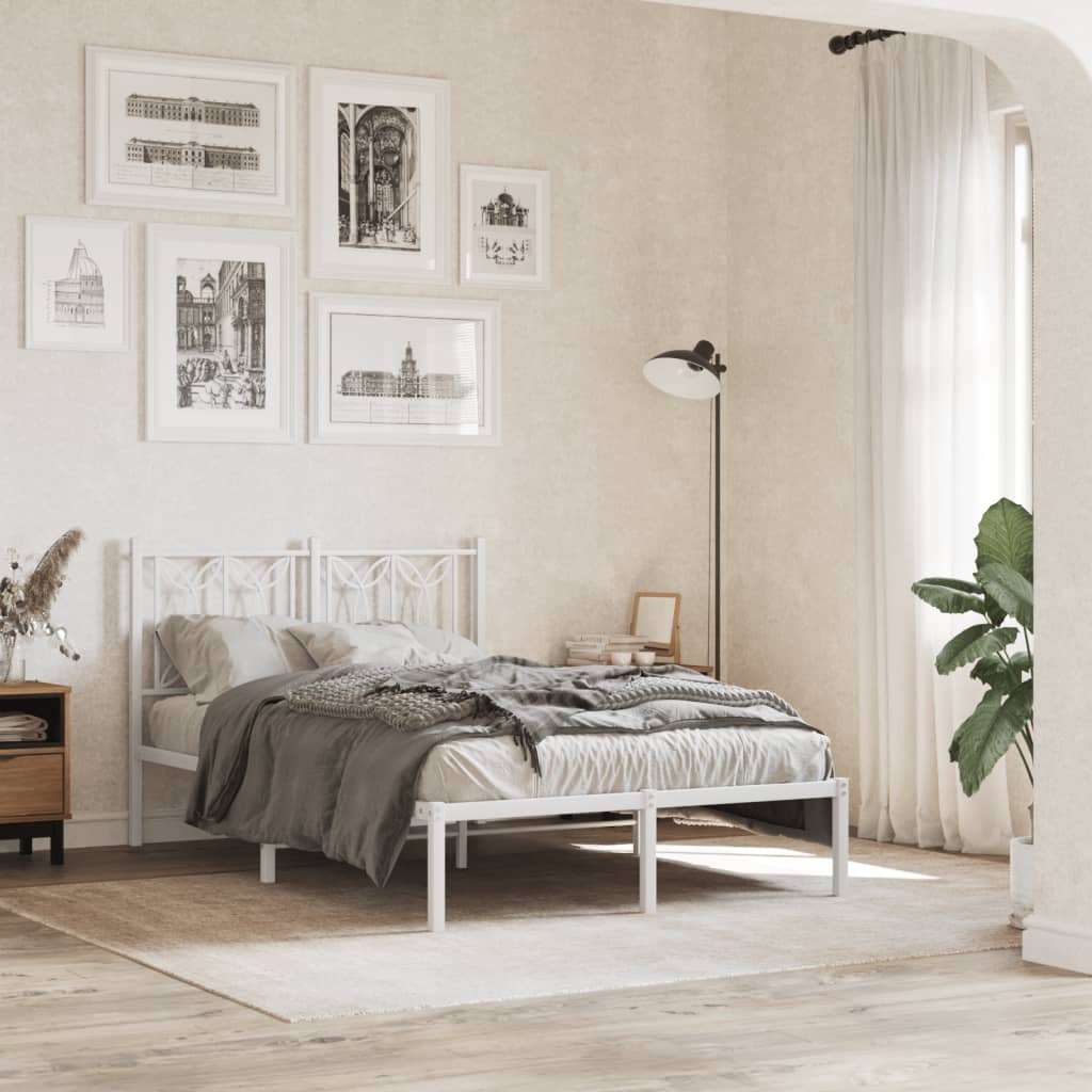 Metal Bed Frame without Mattress with Headboard White 120x200cm