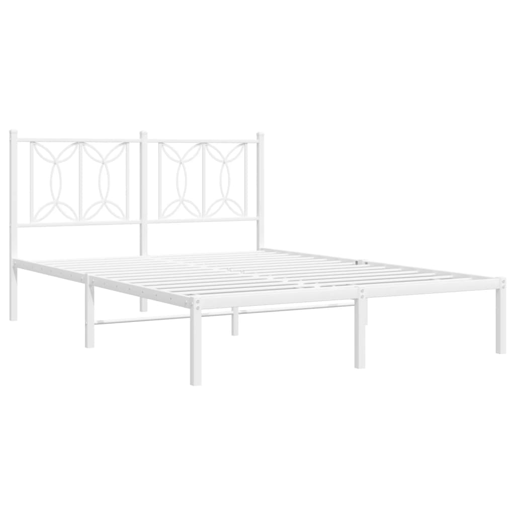 Metal Bed Frame without Mattress with Headboard White 135x190cm