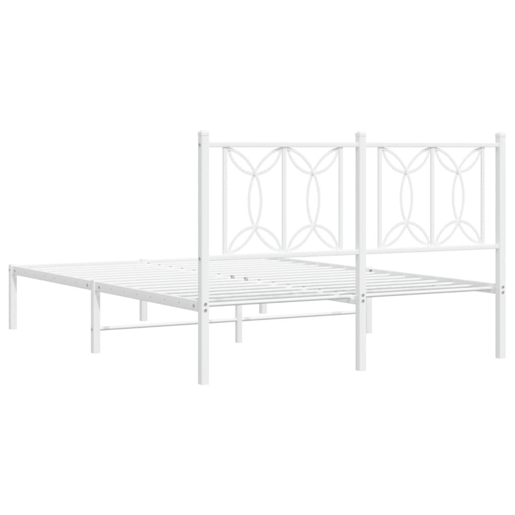 Metal Bed Frame without Mattress with Headboard White 135x190cm
