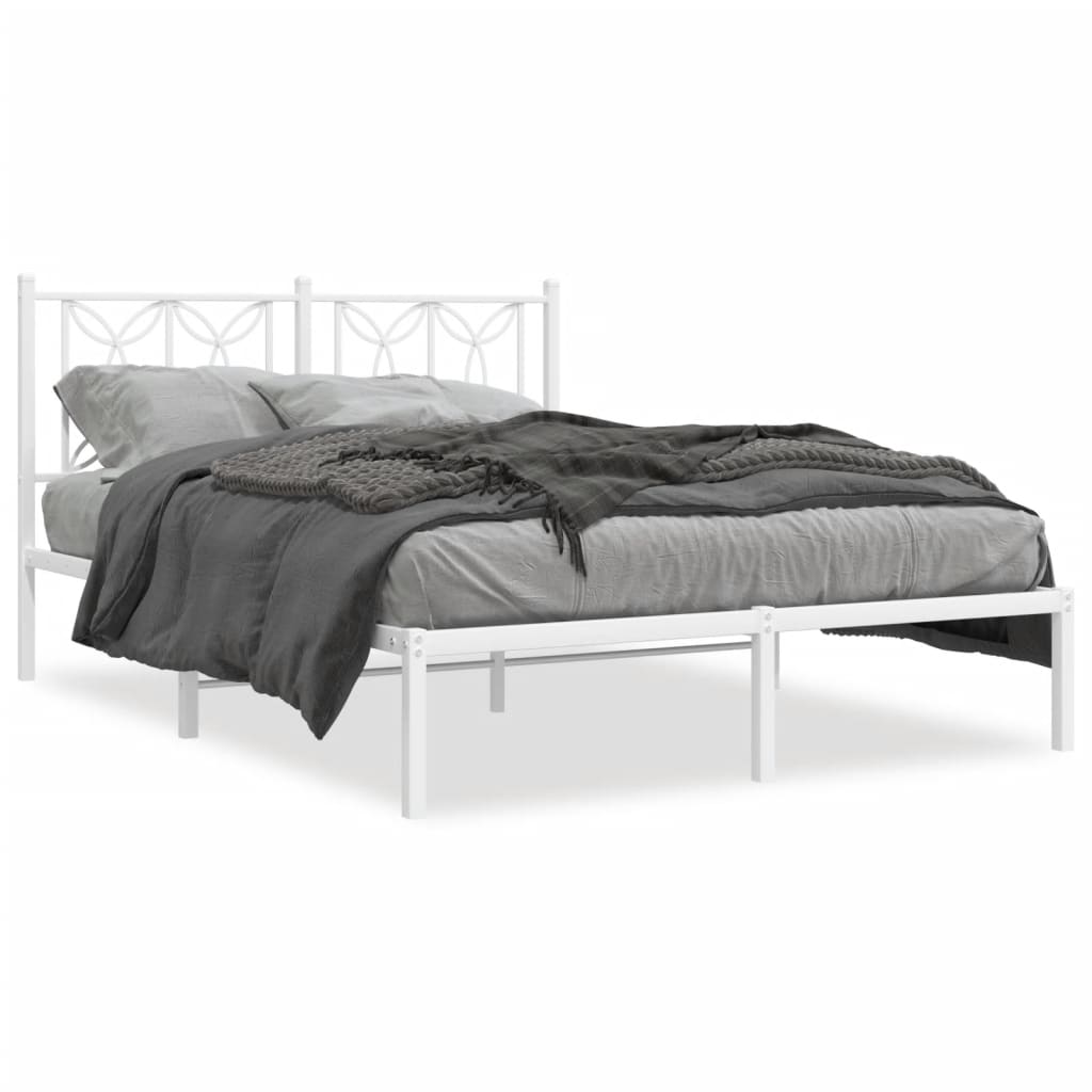 Metal Bed Frame without Mattress with Headboard White 140x190cm