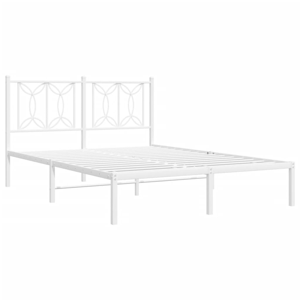 Metal Bed Frame without Mattress with Headboard White 140x190cm