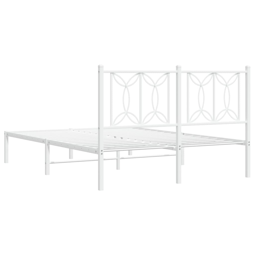 Metal Bed Frame without Mattress with Headboard White 140x190cm