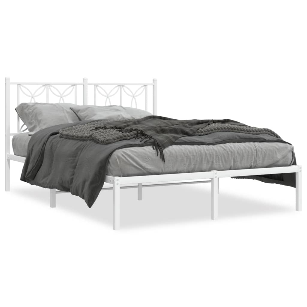 Metal Bed Frame without Mattress with Headboard White 140x200cm
