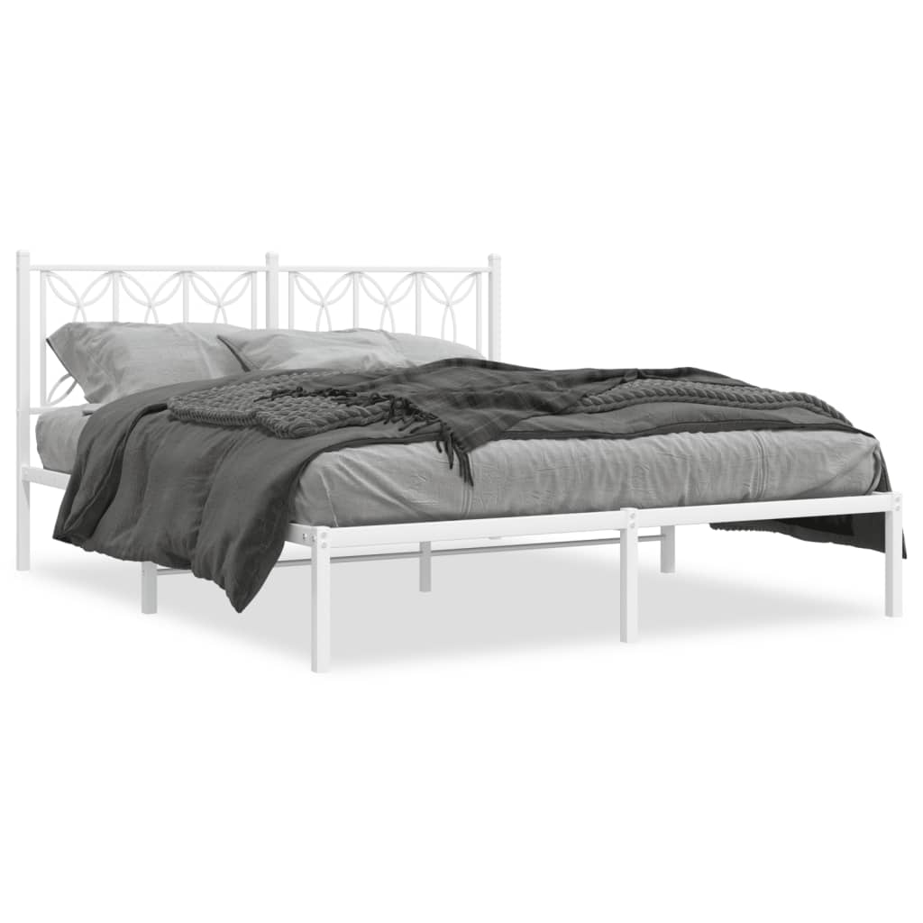 Metal Bed Frame without Mattress with Headboard White 150x200cm