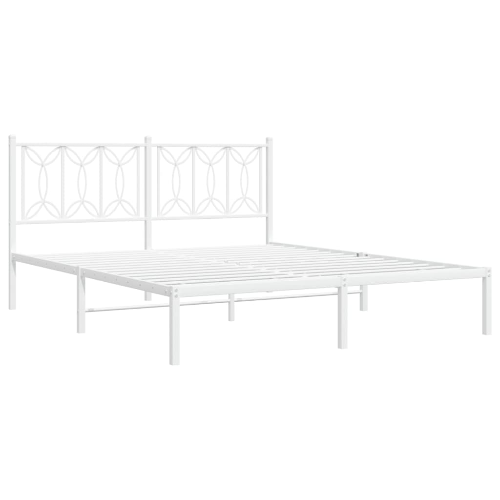 Metal Bed Frame without Mattress with Headboard White 150x200cm