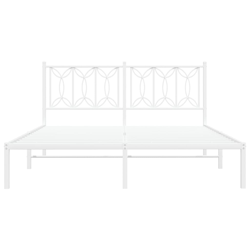 Metal Bed Frame without Mattress with Headboard White 150x200cm