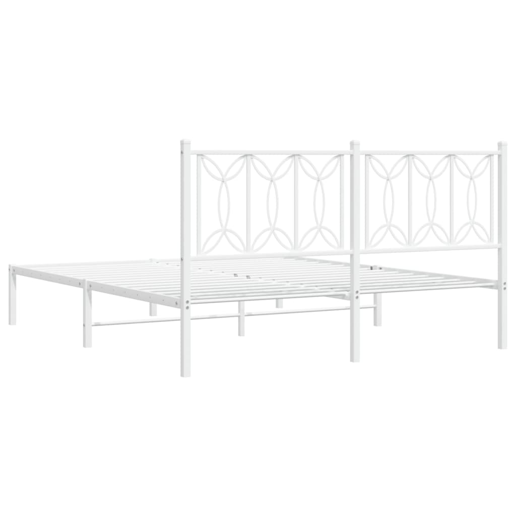 Metal Bed Frame without Mattress with Headboard White 150x200cm