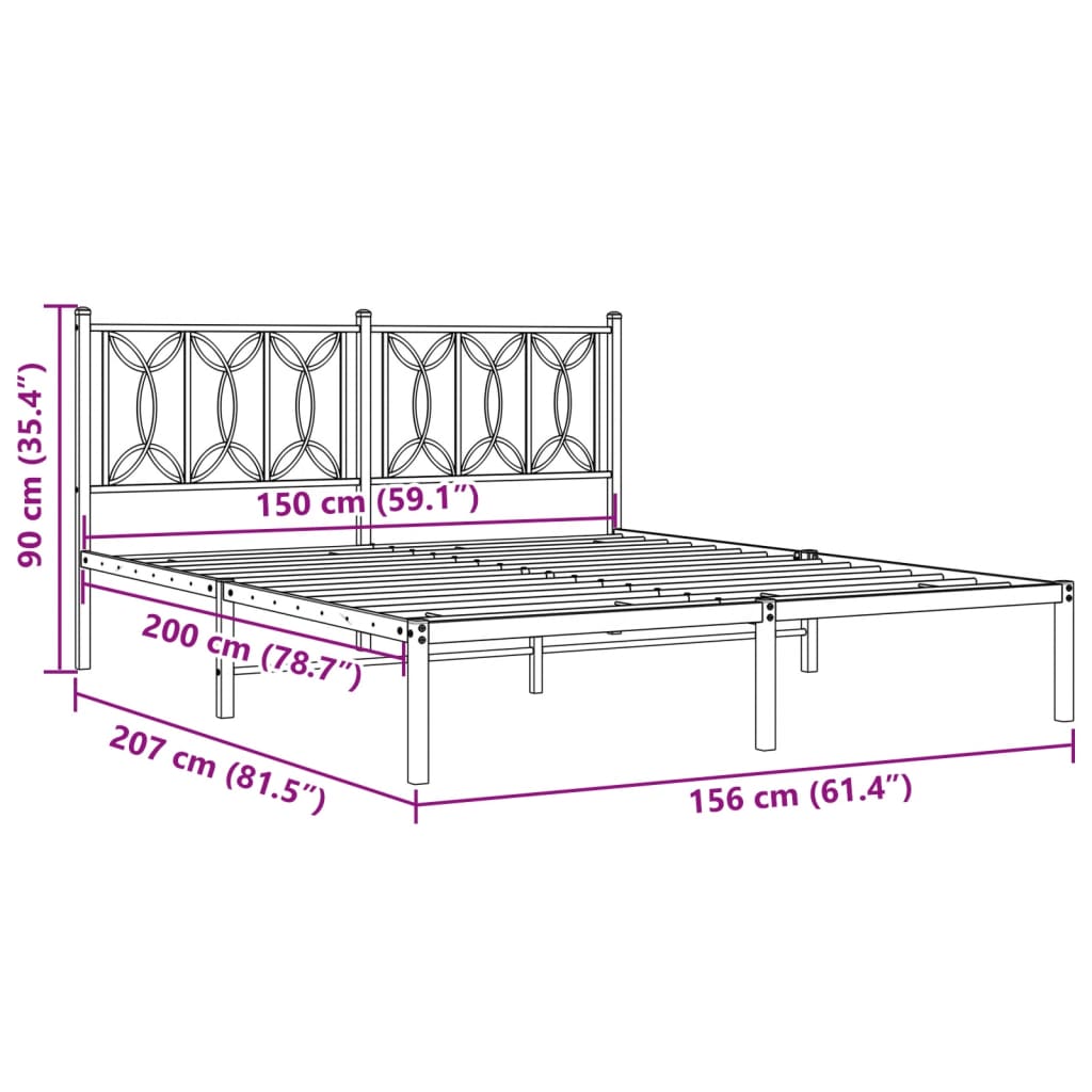 Metal Bed Frame without Mattress with Headboard White 150x200cm