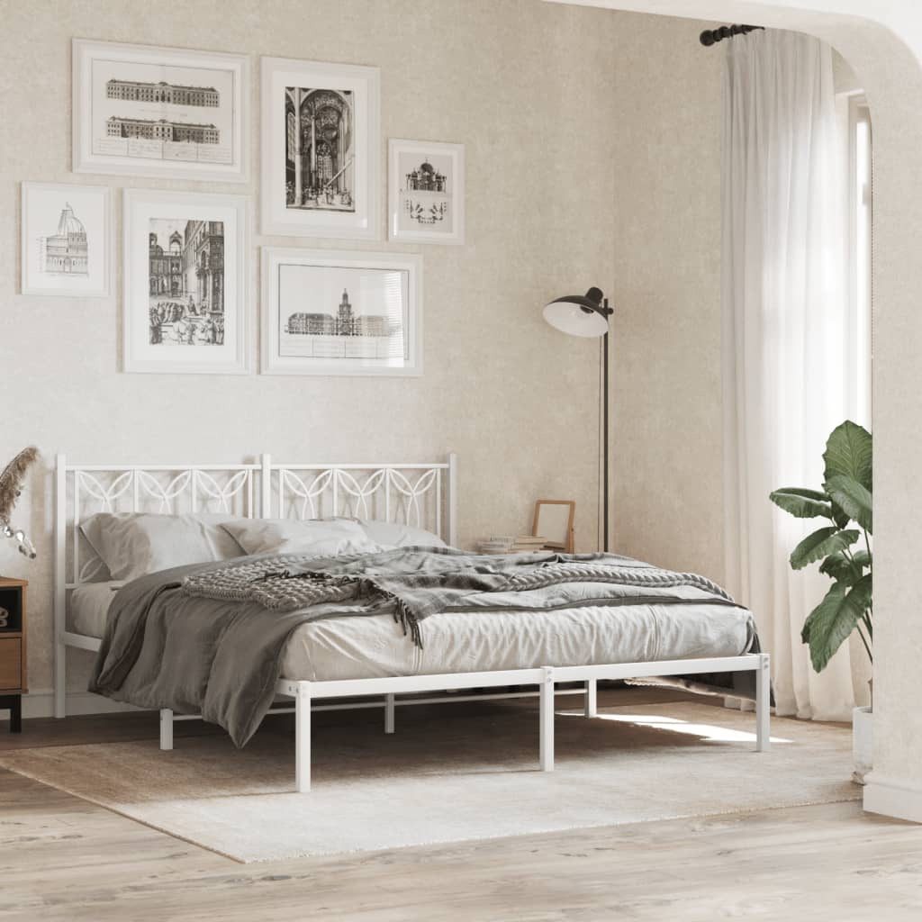 Metal Bed Frame without Mattress with Headboard White 150x200cm