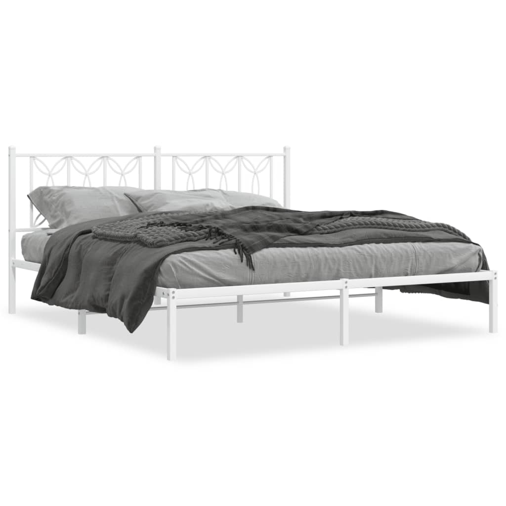 Metal Bed Frame without Mattress with Headboard White 183x213cm