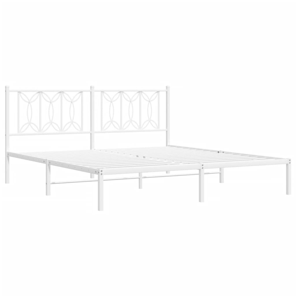 Metal Bed Frame without Mattress with Headboard White 183x213cm