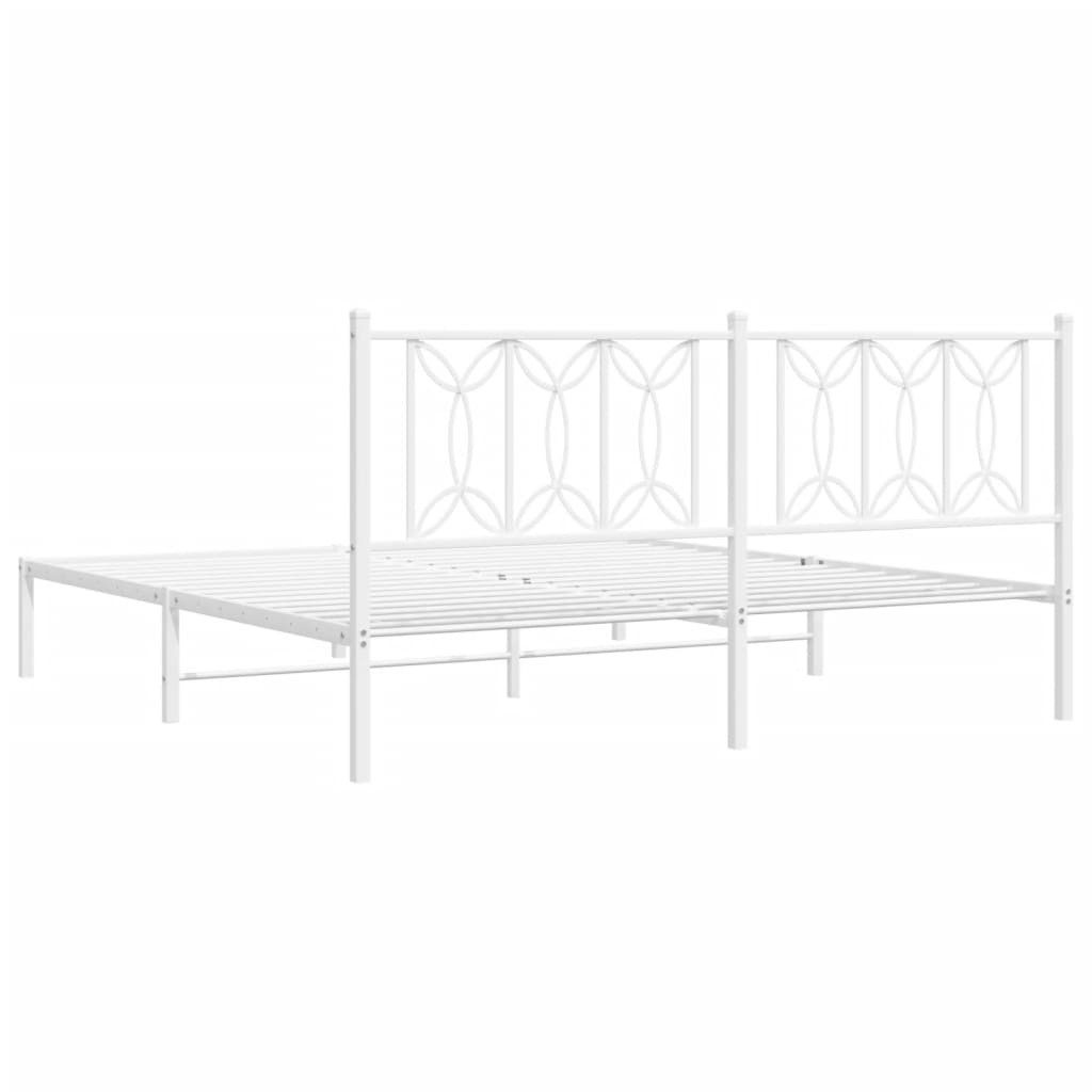 Metal Bed Frame without Mattress with Headboard White 183x213cm