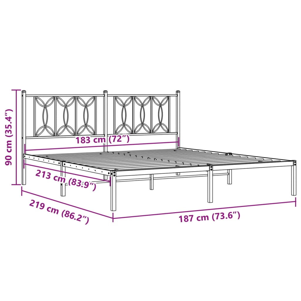 Metal Bed Frame without Mattress with Headboard White 183x213cm