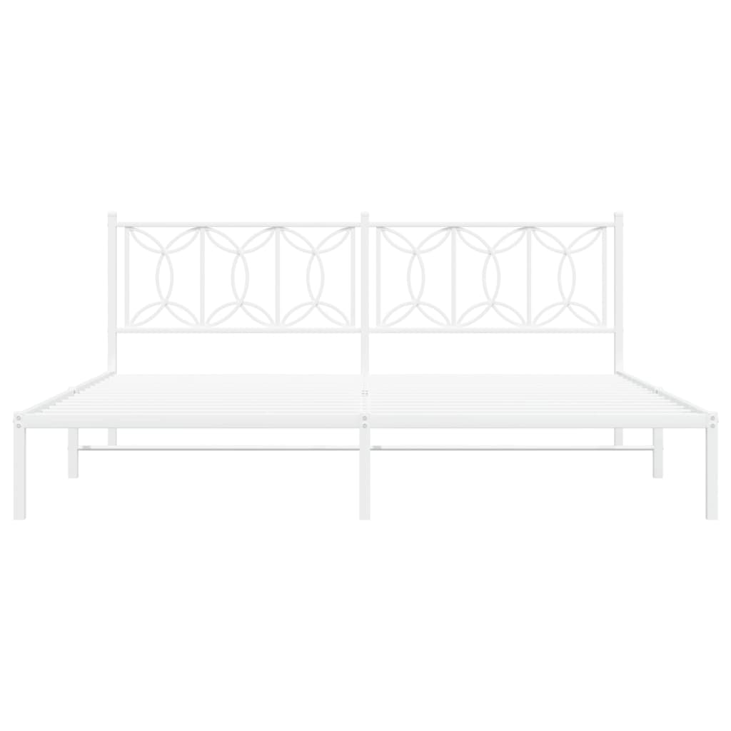 Metal Bed Frame without Mattress with Headboard White 193x203cm