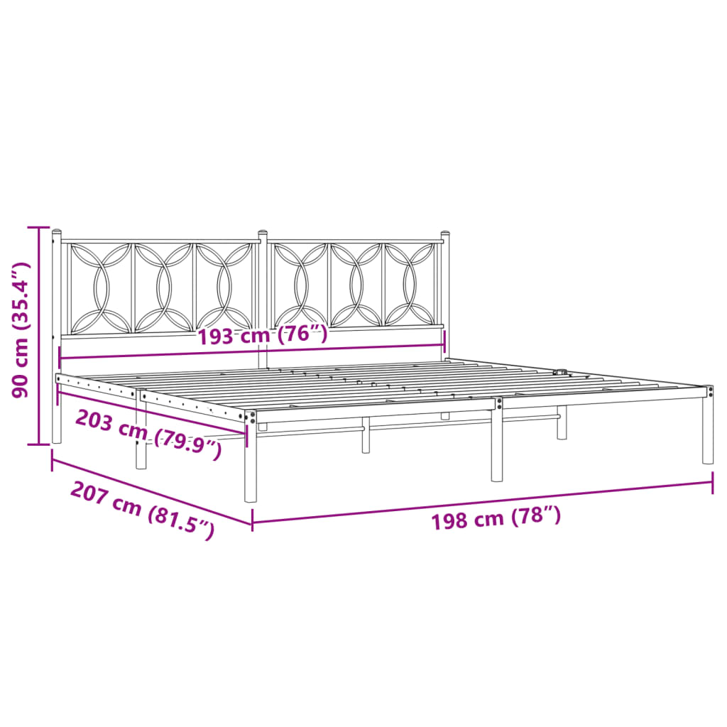 Metal Bed Frame without Mattress with Headboard White 193x203cm