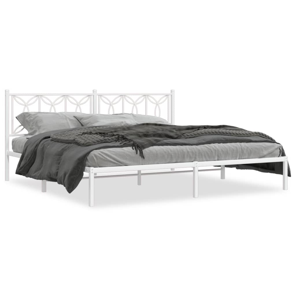 Metal Bed Frame without Mattress with Headboard White 200x200cm