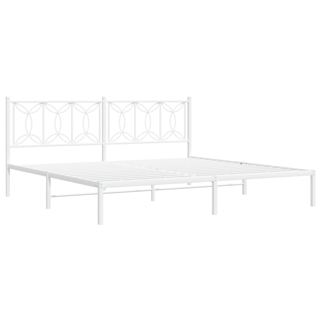 Metal Bed Frame without Mattress with Headboard White 200x200cm