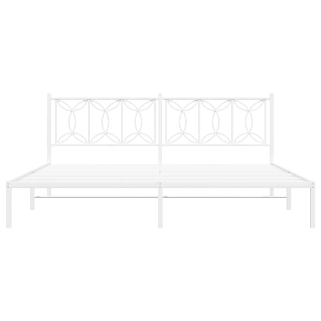 Metal Bed Frame without Mattress with Headboard White 200x200cm