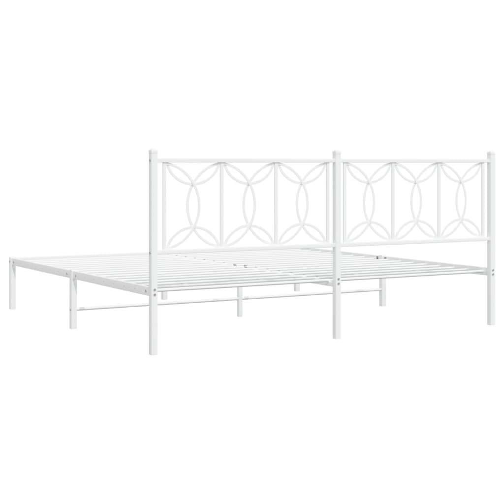 Metal Bed Frame without Mattress with Headboard White 200x200cm