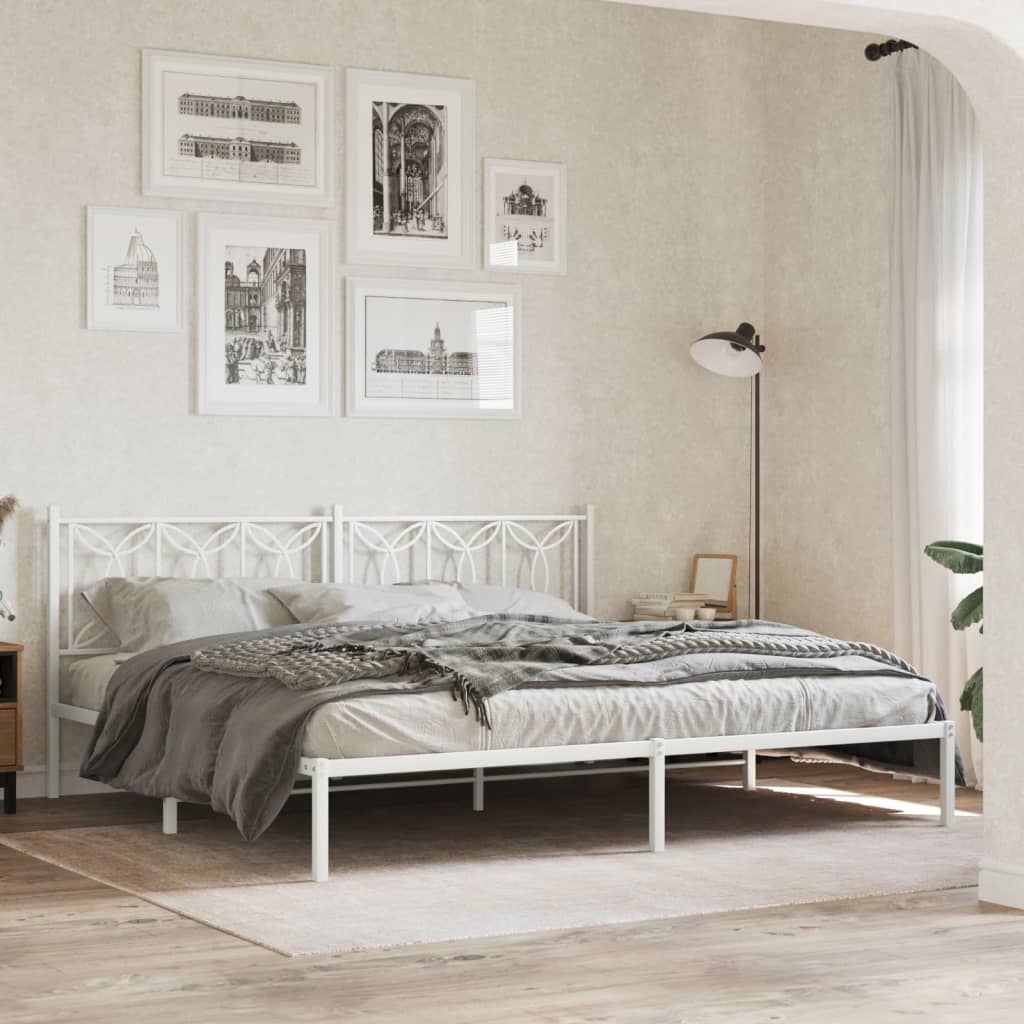 Metal Bed Frame without Mattress with Headboard White 200x200cm