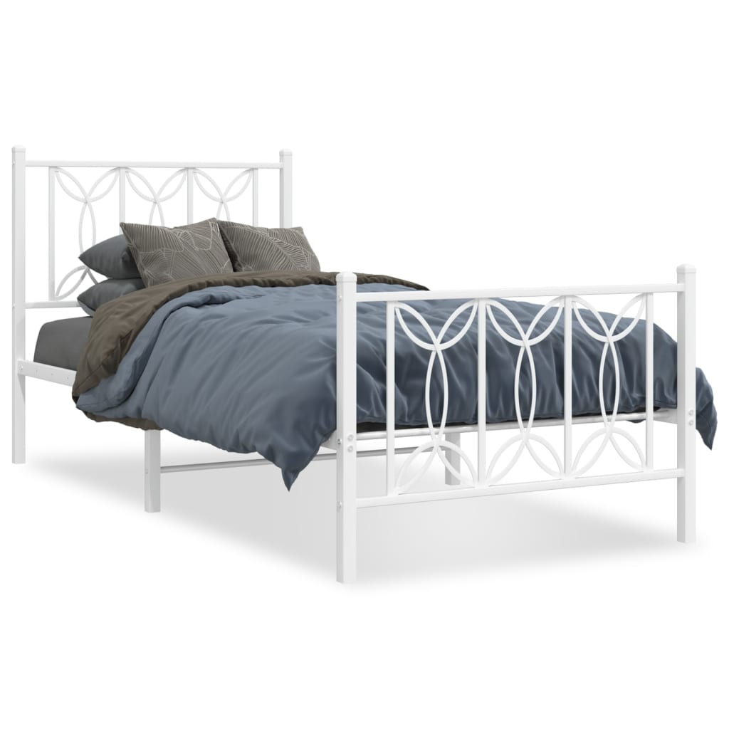 Metal Bed Frame without Mattress with Footboard White 80x200cm