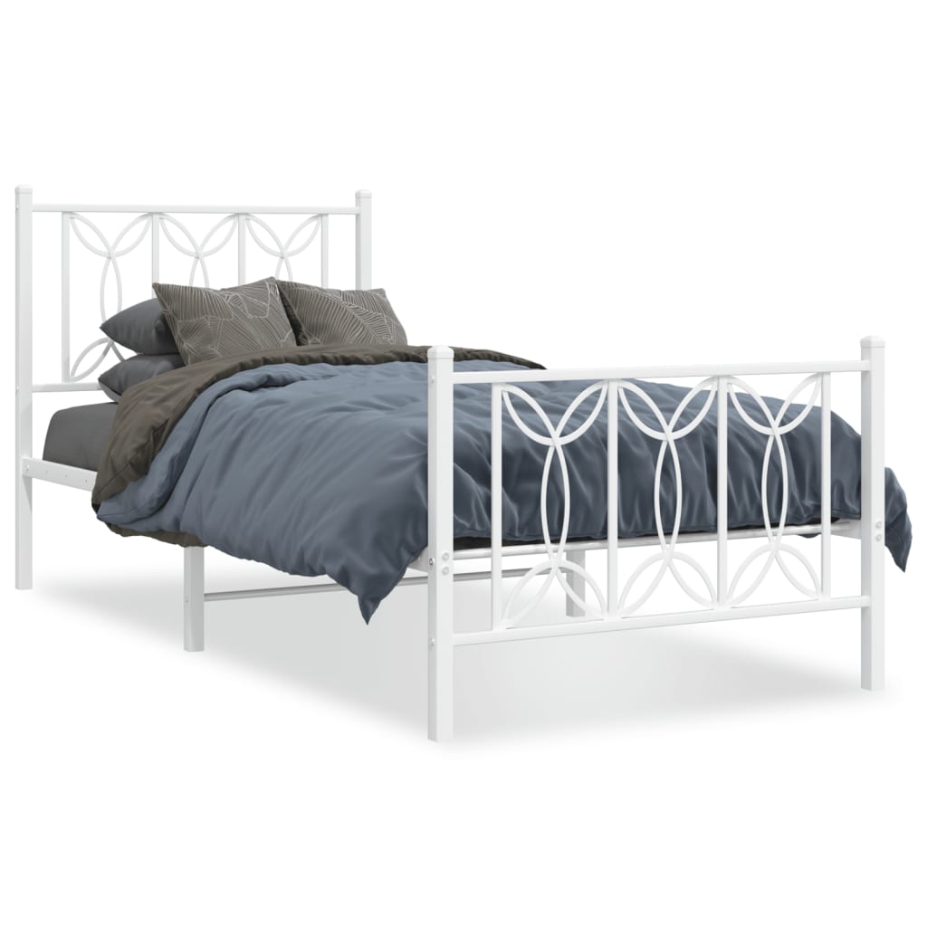 Metal Bed Frame without Mattress with Footboard White 90x190cm