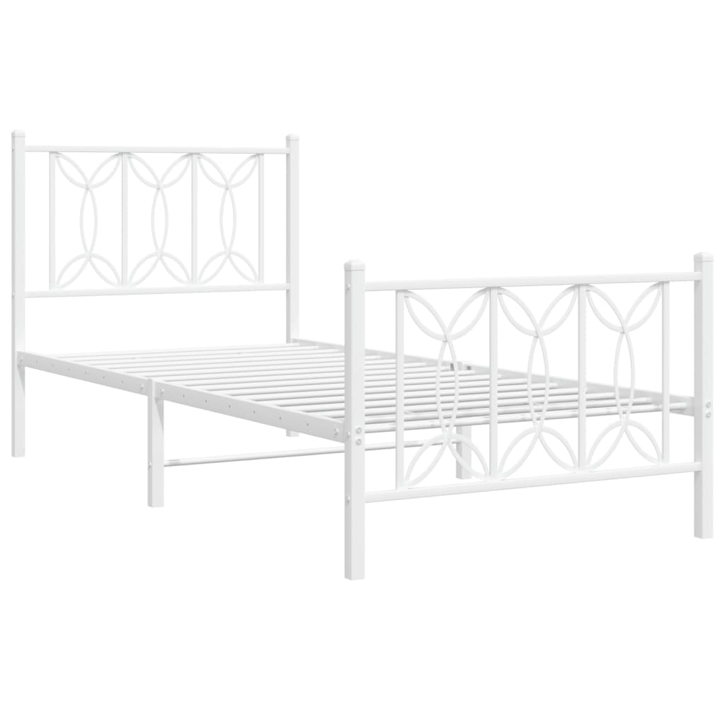 Metal Bed Frame without Mattress with Footboard White 90x190cm