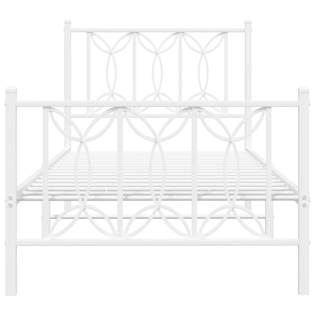 Metal Bed Frame without Mattress with Footboard White 90x190cm