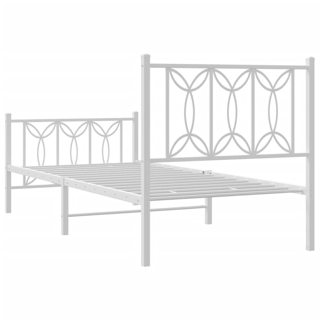 Metal Bed Frame without Mattress with Footboard White 90x190cm