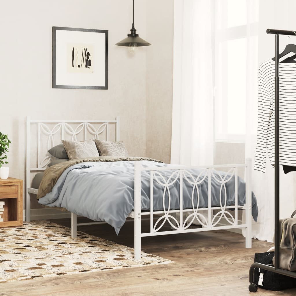Metal Bed Frame without Mattress with Footboard White 90x190cm
