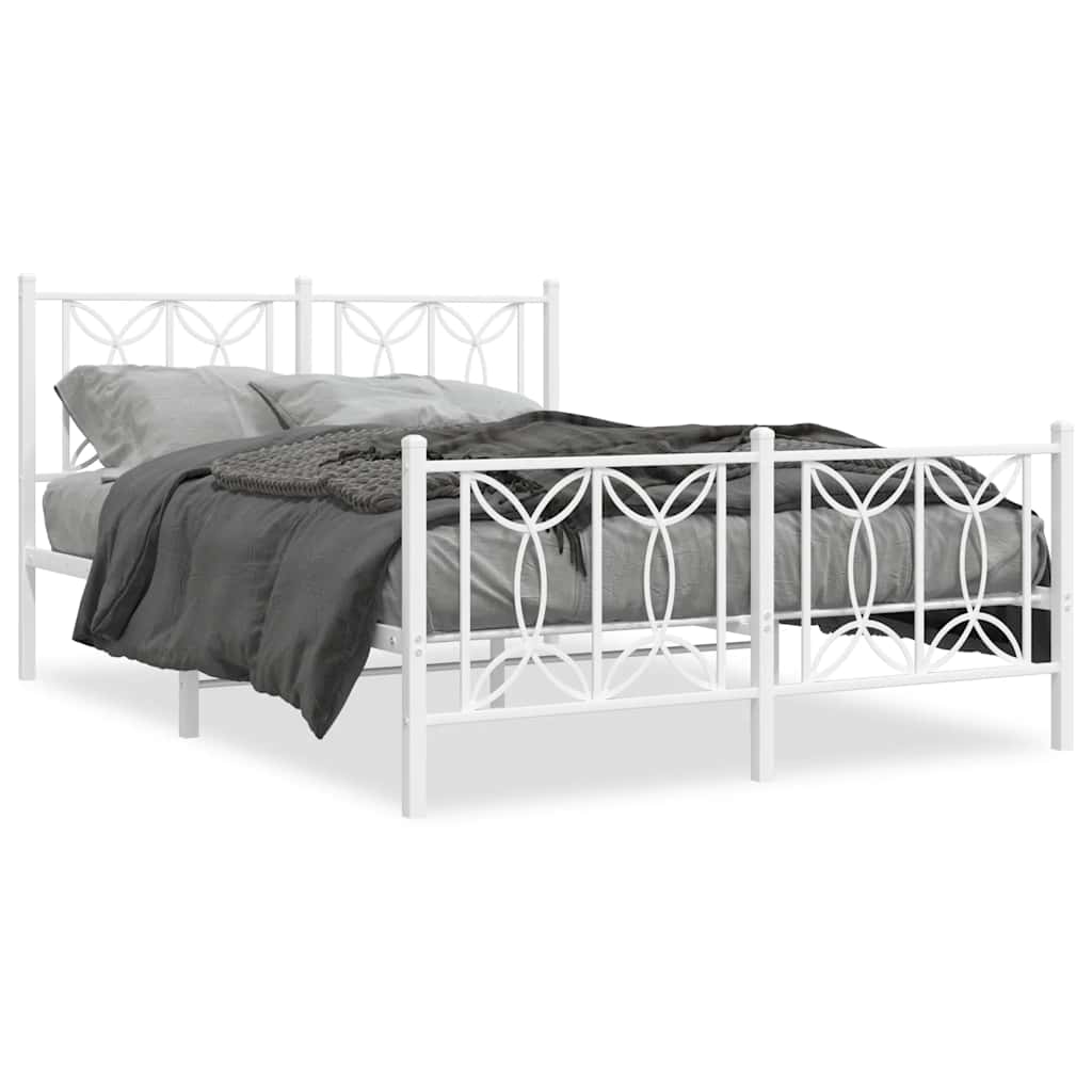 Metal Bed Frame without Mattress with Footboard White 135x190cm