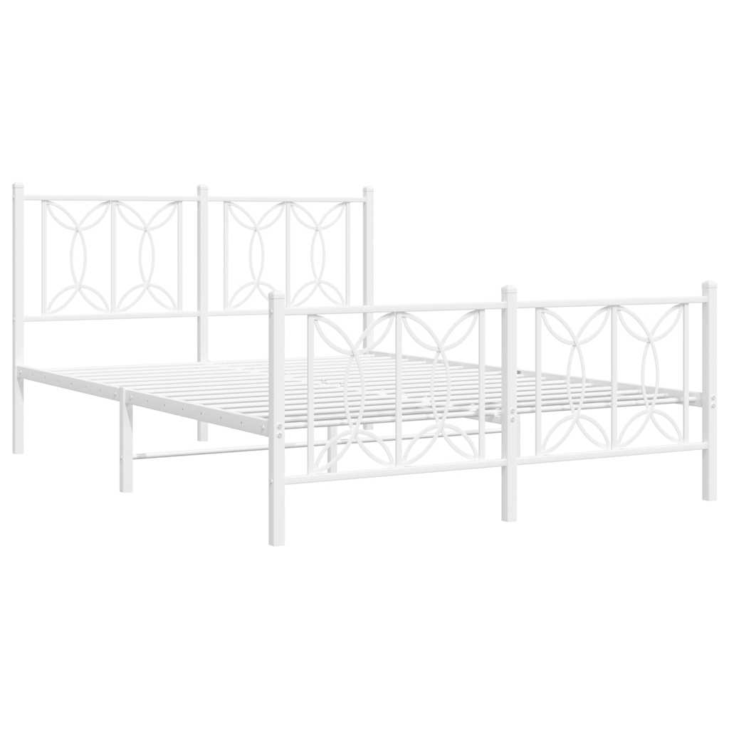 Metal Bed Frame without Mattress with Footboard White 135x190cm